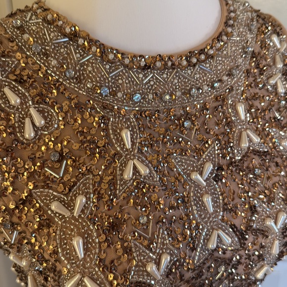 MAC DUGGALBeige Embellished High Neck Sleeveless A Line Dress